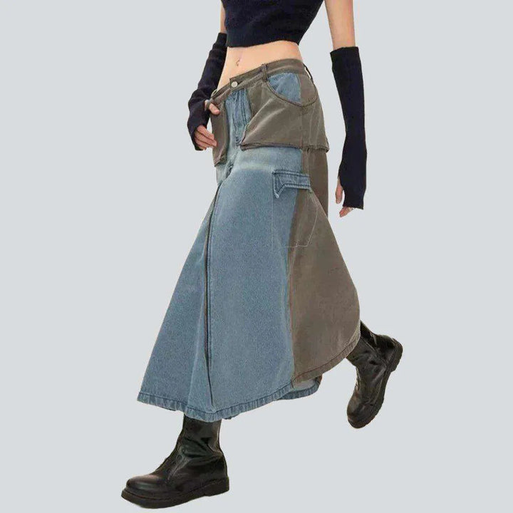 Color block patchwork denim skirt