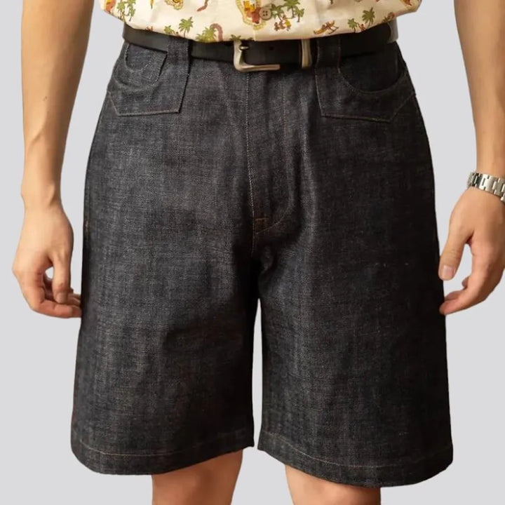 straight, raw, 14oz, back-cinch, high-waist, 5-pockets, zipper-button, men's shorts | Jeans4you.shop