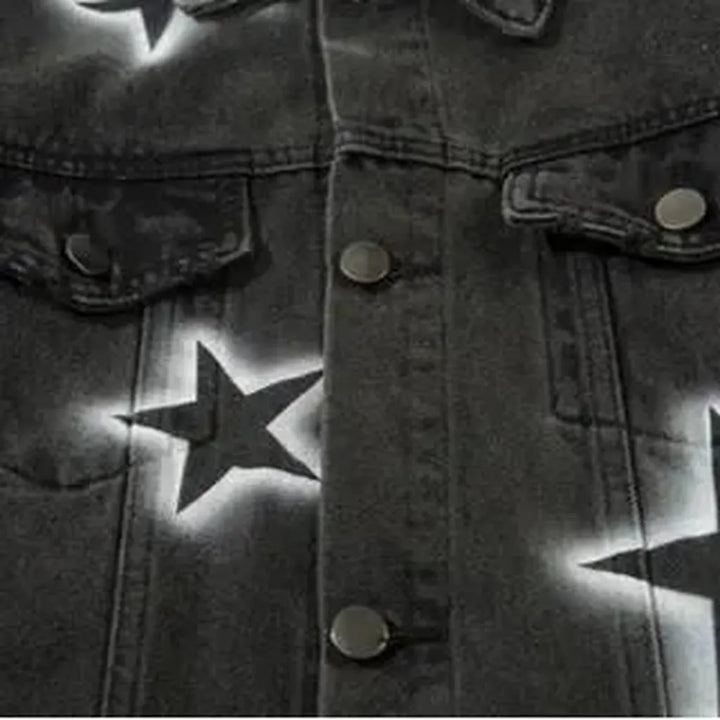 White-stars-print men's jeans jacket