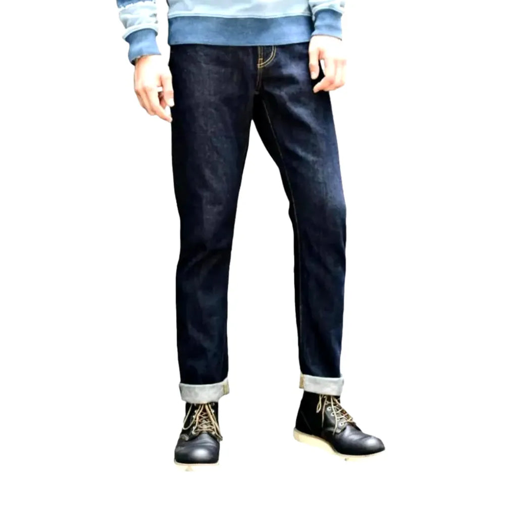 Tapered Fit Self-edge Men's Jeans - Dark Blue