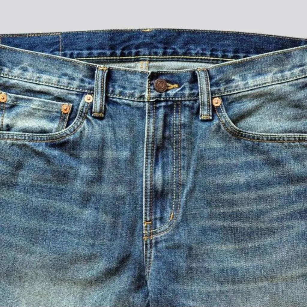Sanded whiskered selvedge jeans
 for men