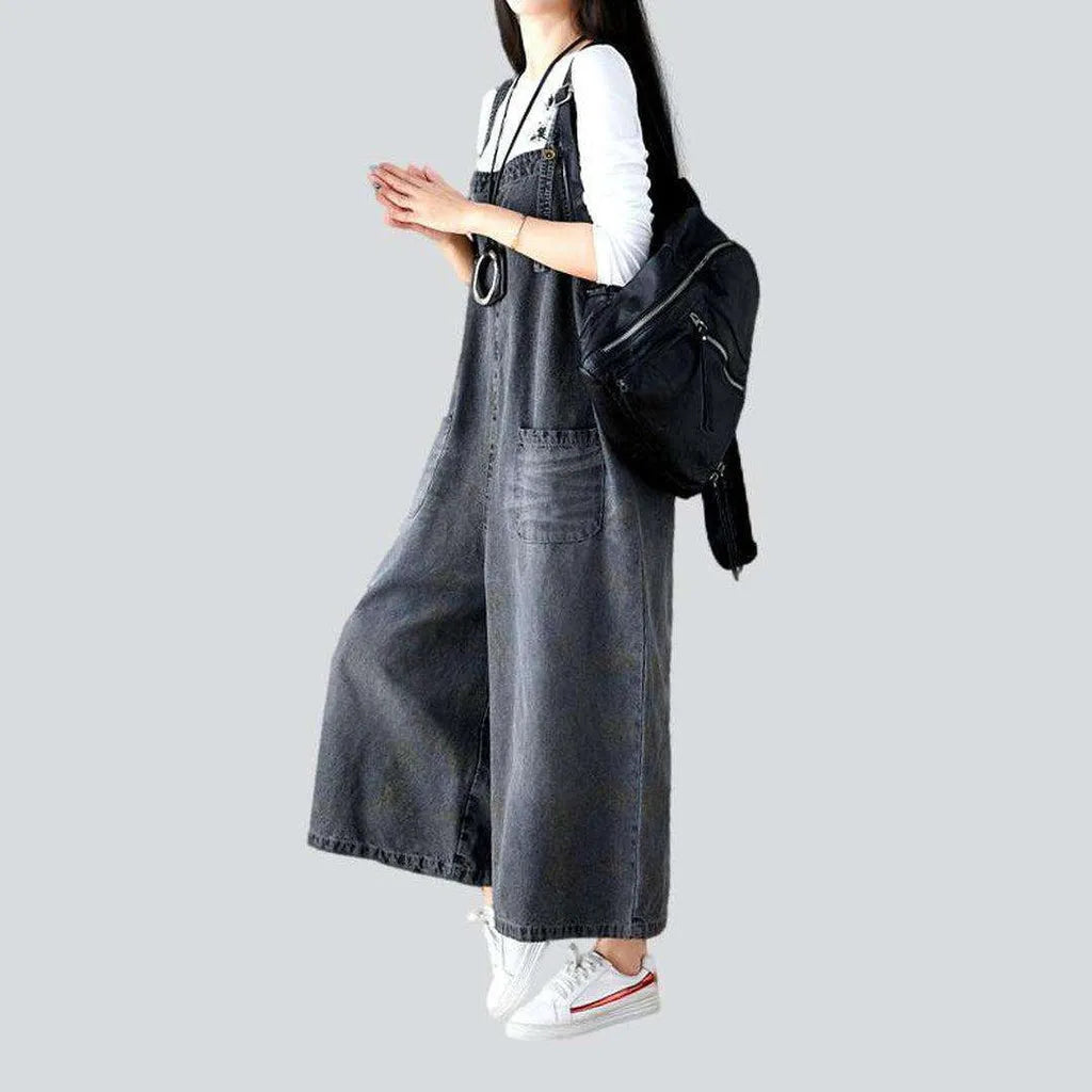 Grey baggy women's denim jumpsuit