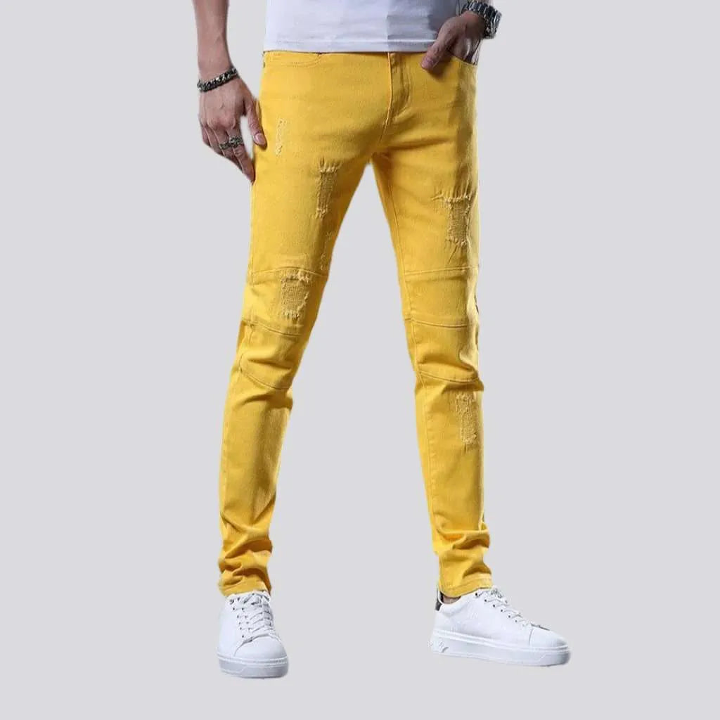 Torn-color jeans for men