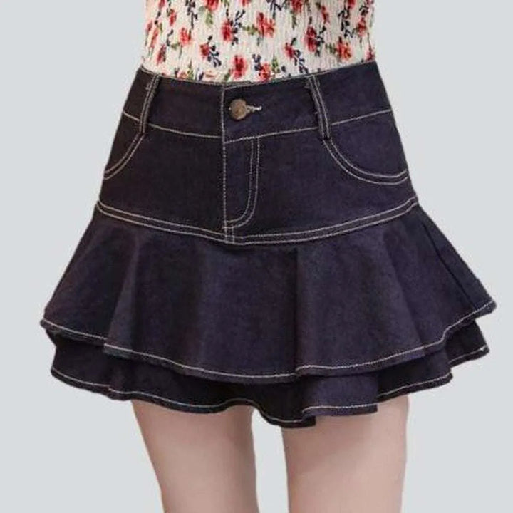 Mini frills denim skirt