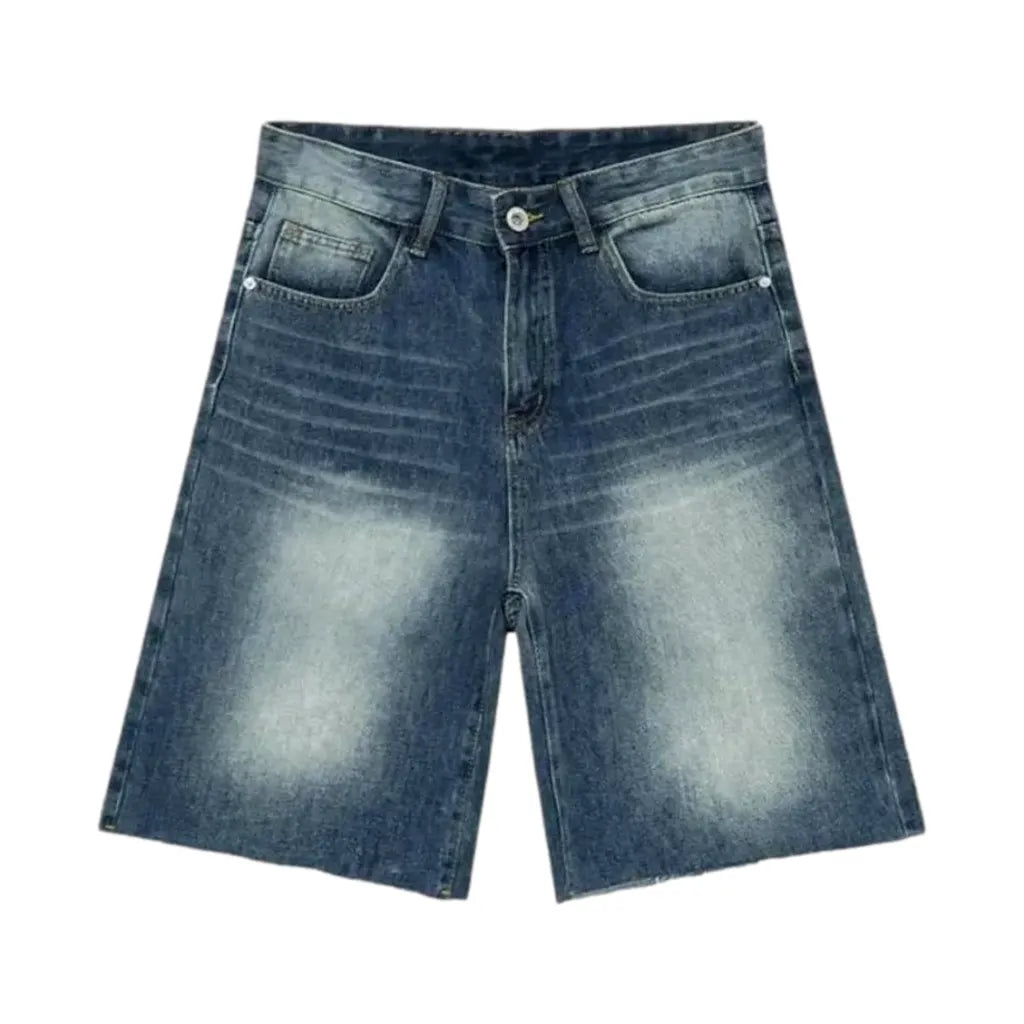 Whiskered Over Dyed Men's Denim Shorts - Dark Blue