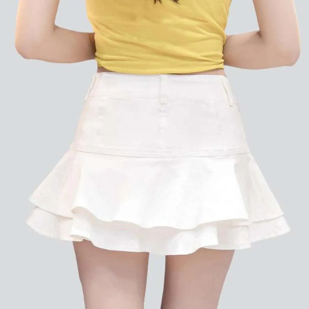 Mini frills denim skirt