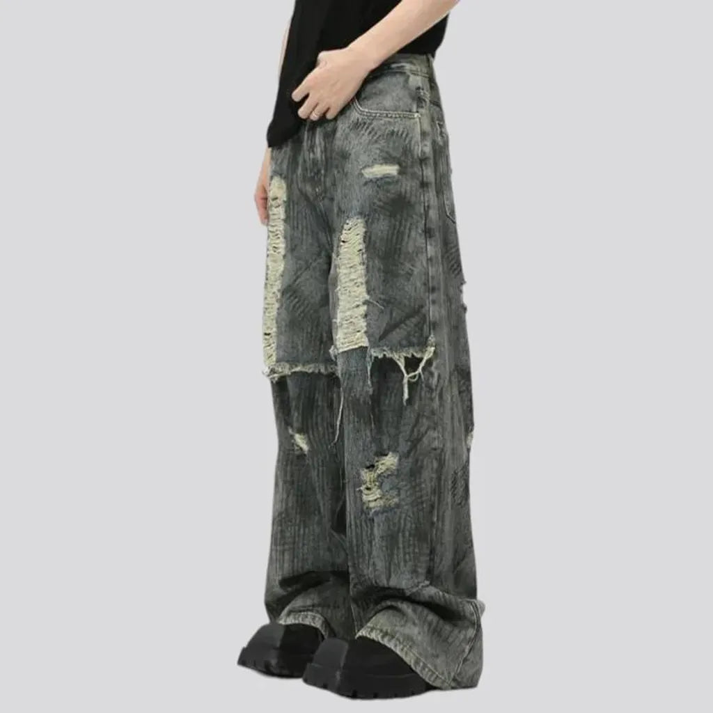 Grunge style painted mid rise men's jeans