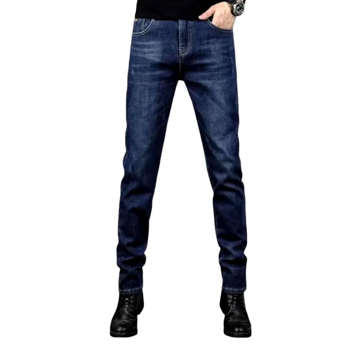 Dark Faded Casual Style Men's Jeans - Dark Blue