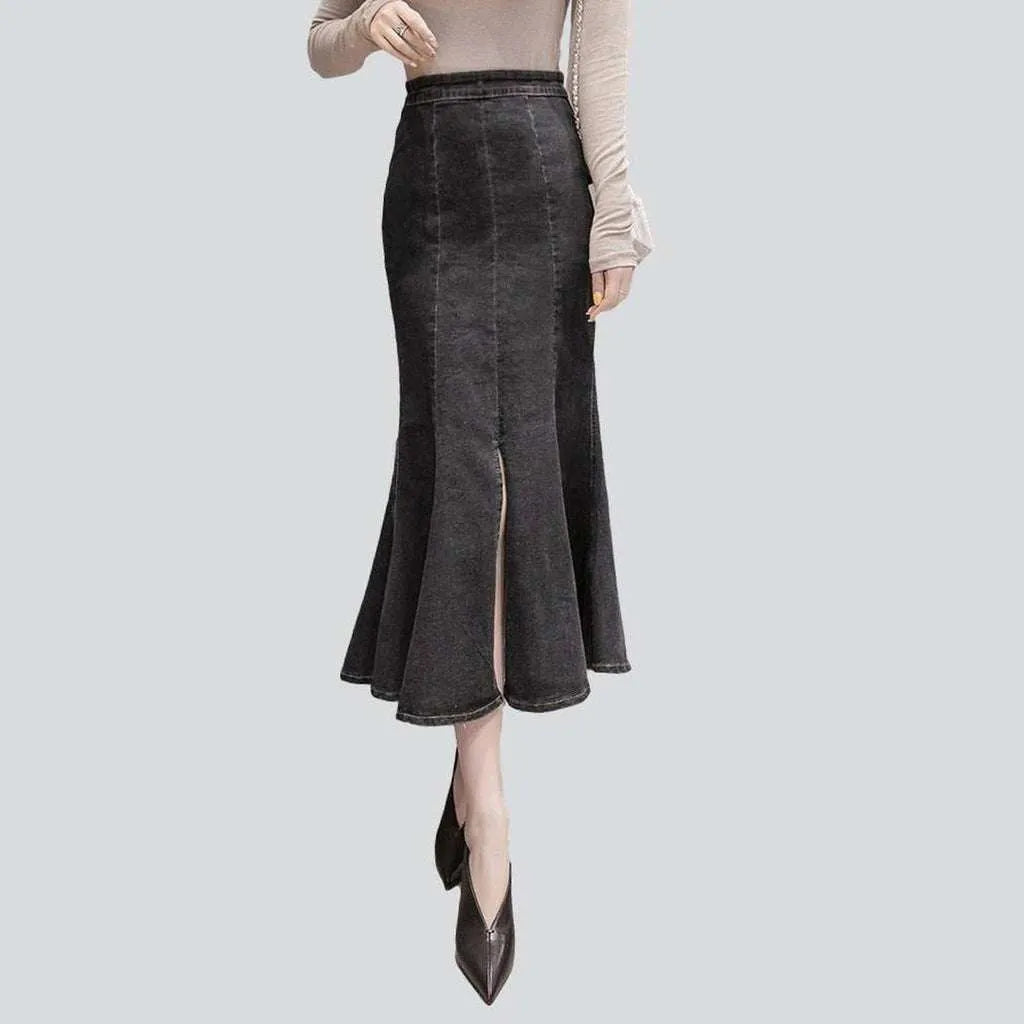 Long fishtail jeans skirt