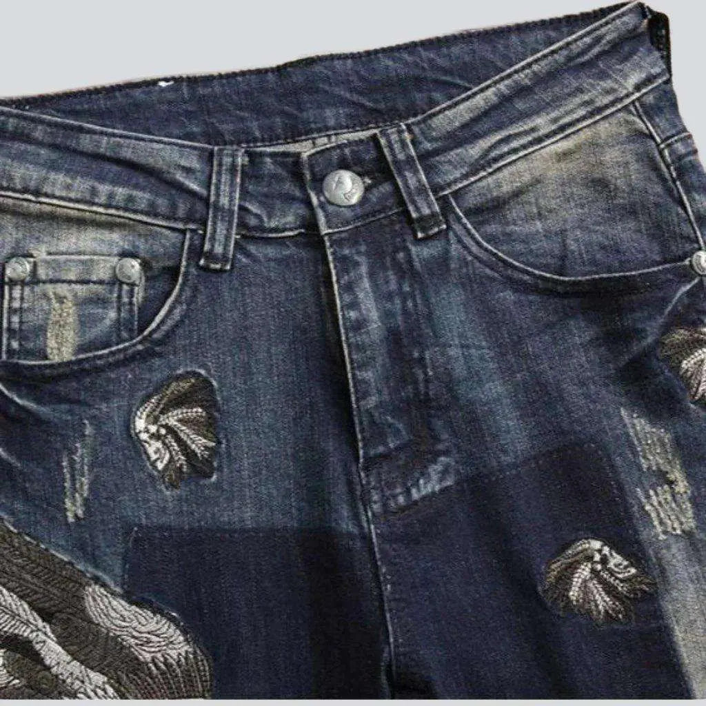 Indian skull embroidery men's jeans