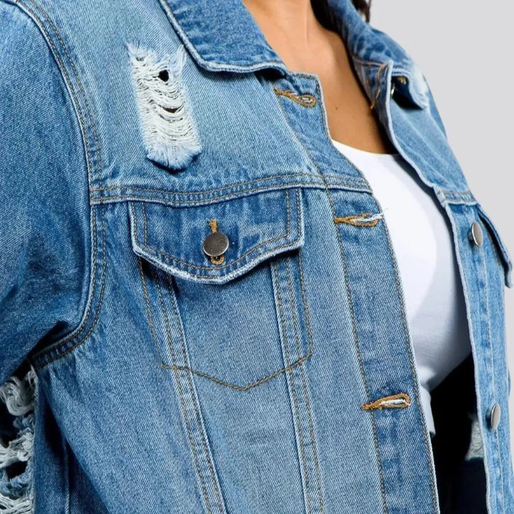 Artistic boho inspired women's denim jacket