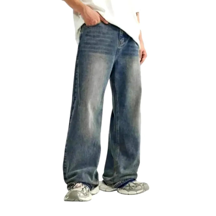 Whiskered Street Style Light Jeans for Men - Light Blue