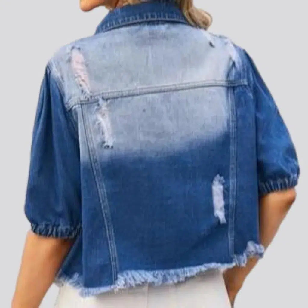 Half-rubber-sleeves women's denim jacket