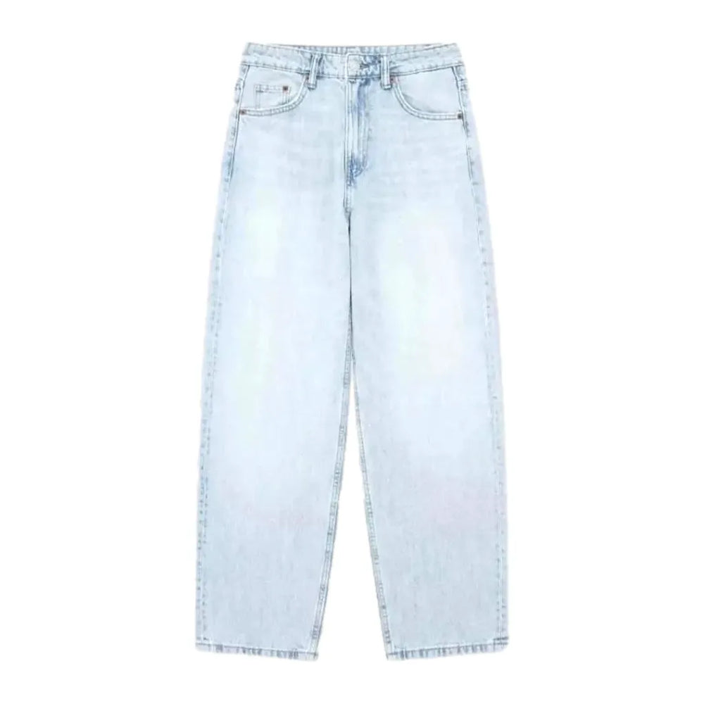 Sanded 90s Style Jeans for Ladies - Light Blue