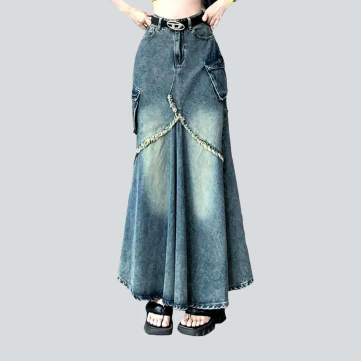 Cargo long women's denim skirt