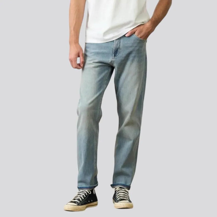 tapered, vintage, 13oz, light-wash, sanded, high-waist, 5-pockets, zipper-button, men's jeans | Jeans4you.shop