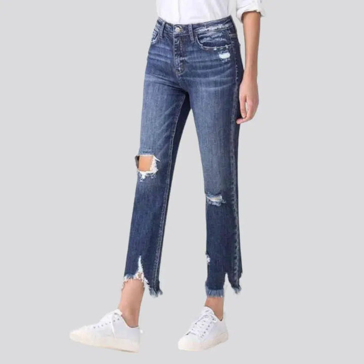 Slim women's ripped-hem jeans