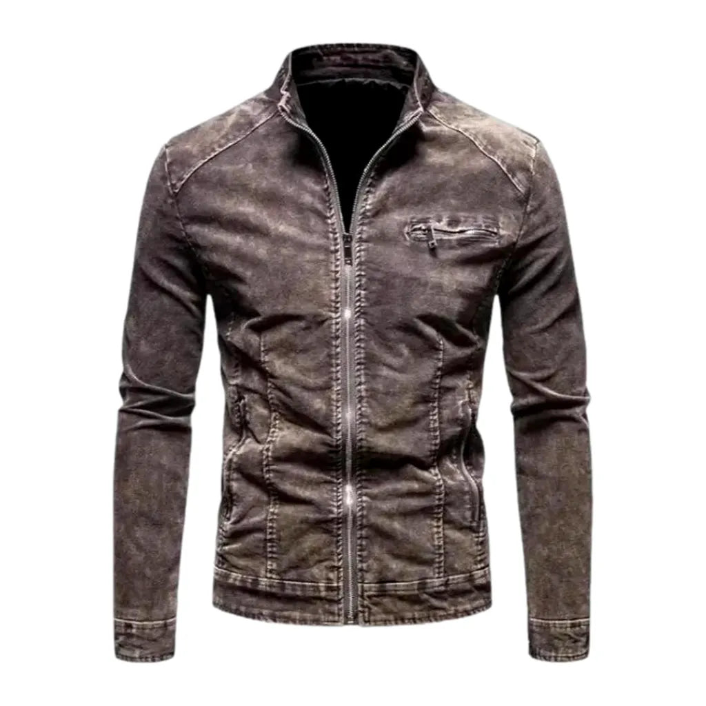 Biker Style Men's Denim Jacket - Grey