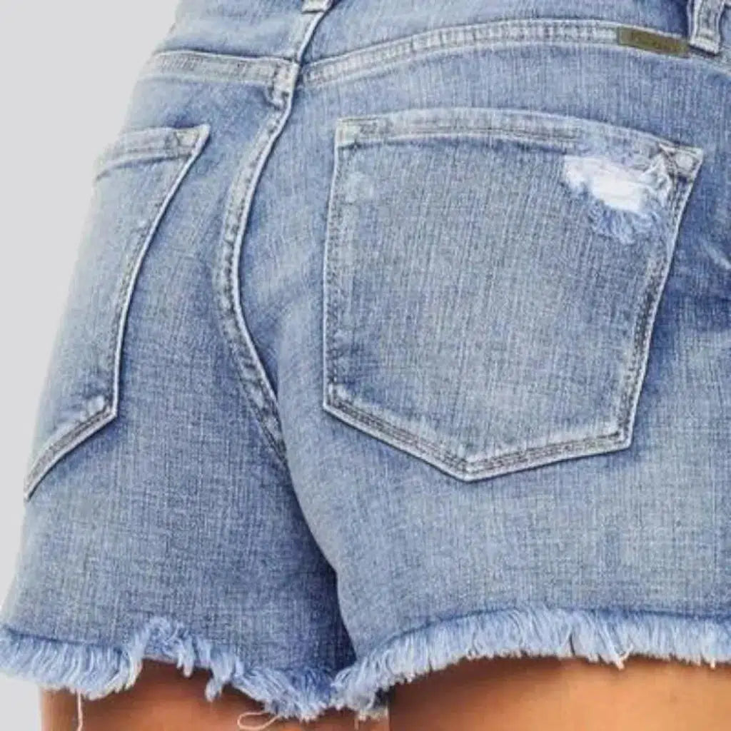 Distressed light-wash jeans shorts