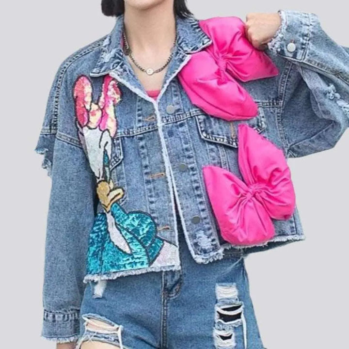 Ribbon jean jacket
 for women