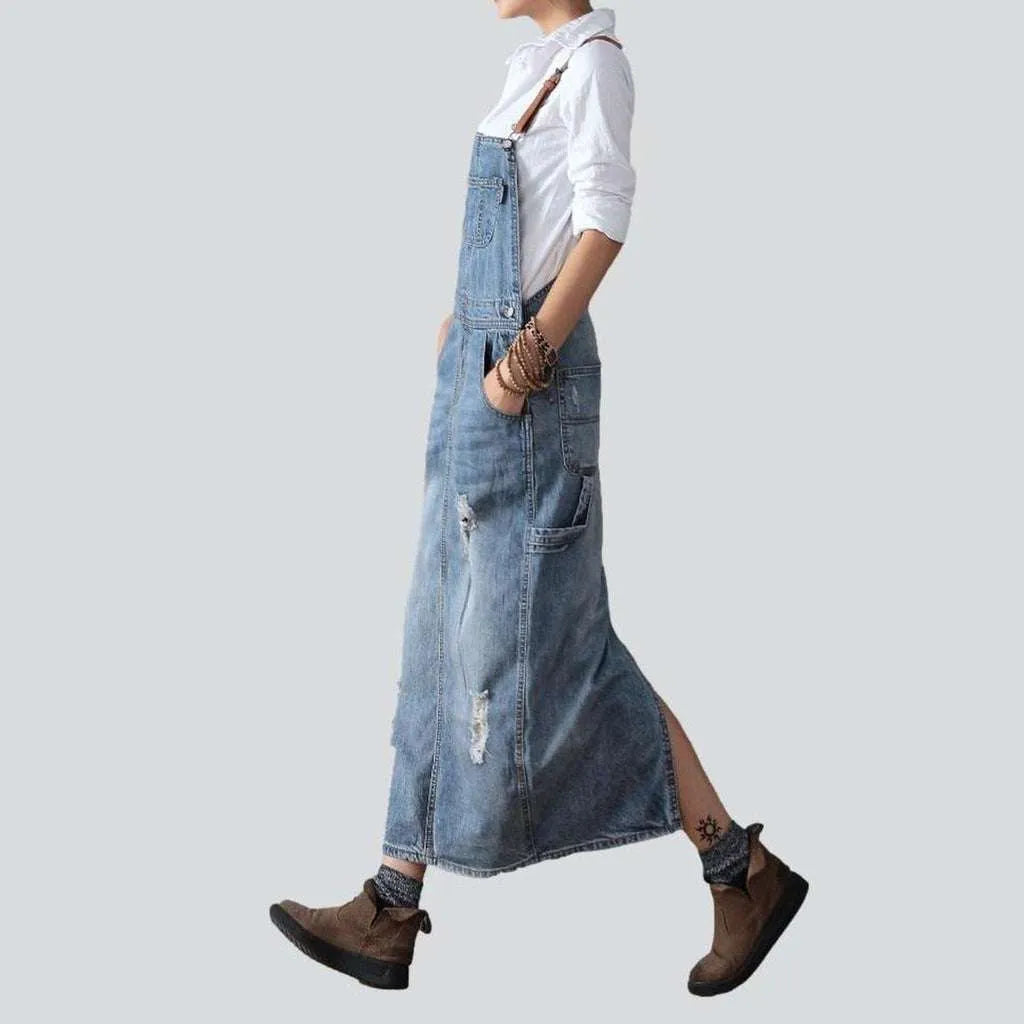 Street-style ripped overall dress