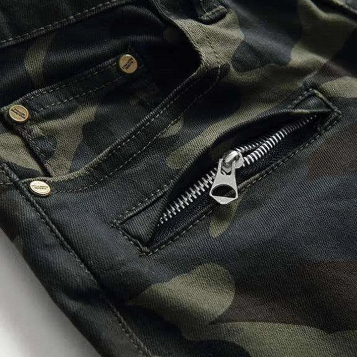 Camouflage print men's biker jeans