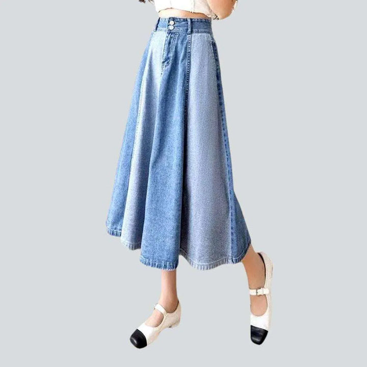 Color block flared denim skirt