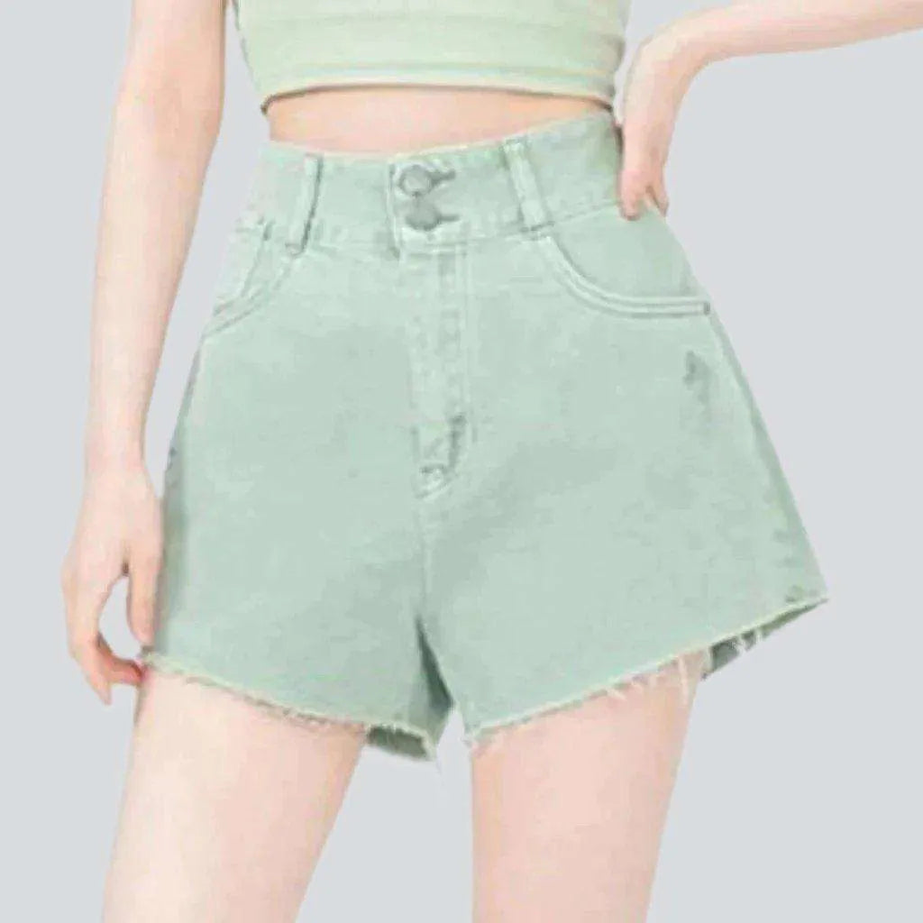 Wide-leg cropped denim shorts