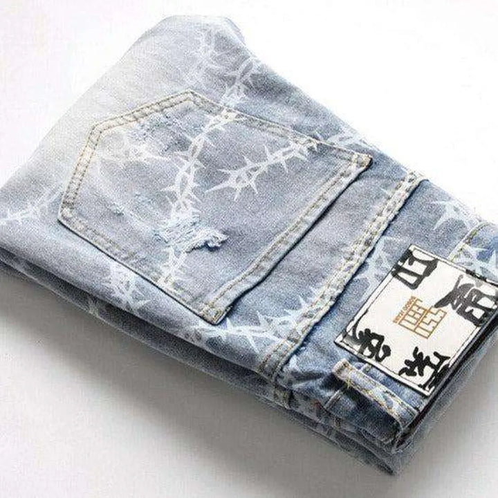 Vintage printed distressed men's jeans