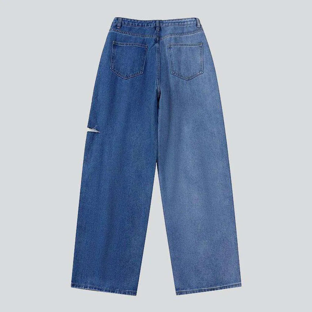 Cut-out baggy jeans with drawstrings