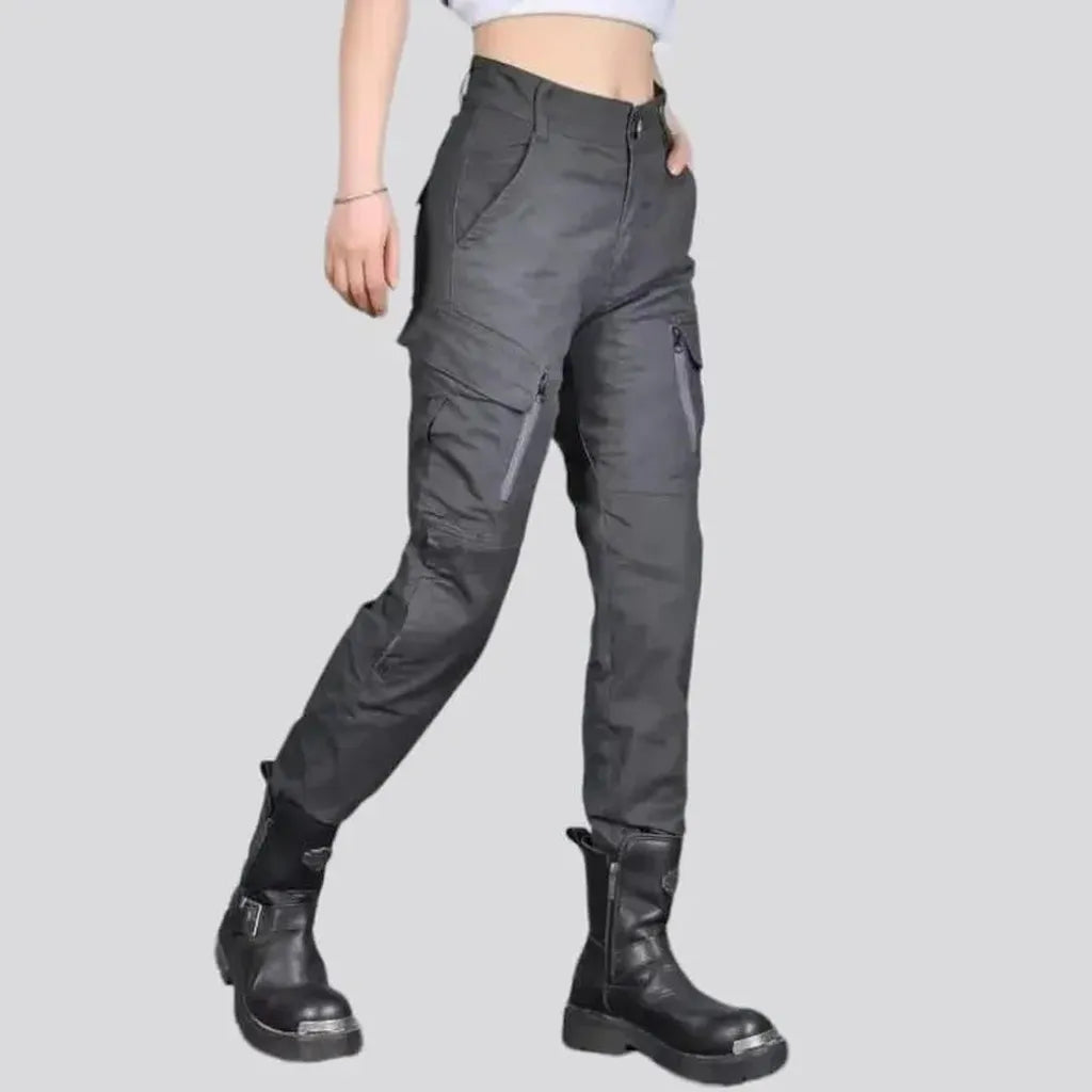 Protective grey biker denim pants