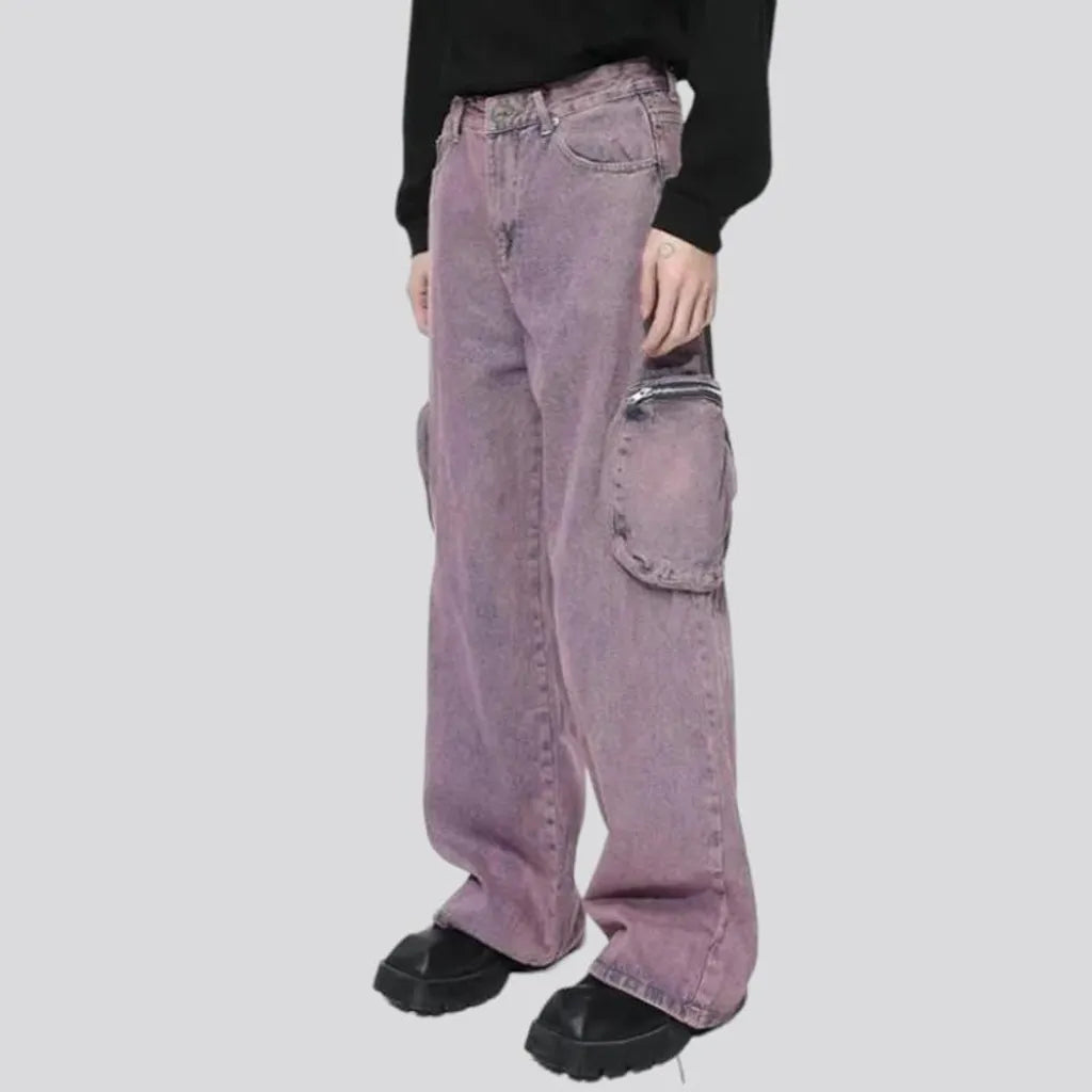 Floor-length cargo jeans
 for men
