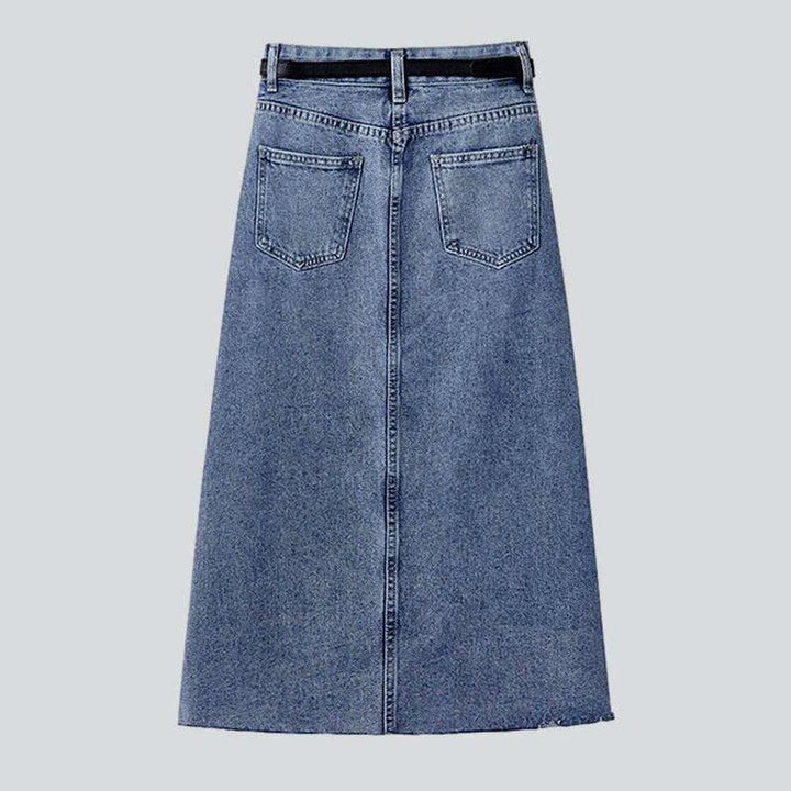 Long denim skirt with drawstrings