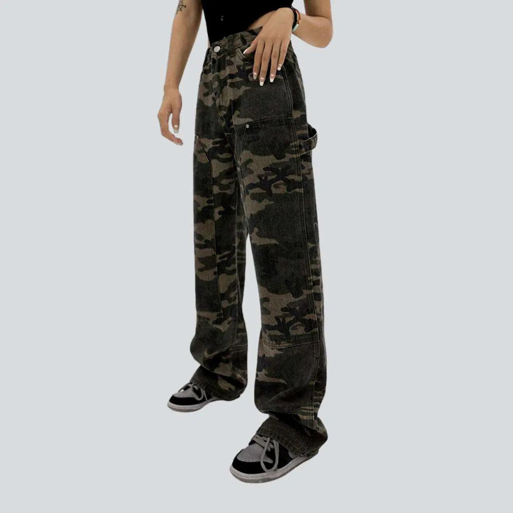 Camouflage print women's straight jeans