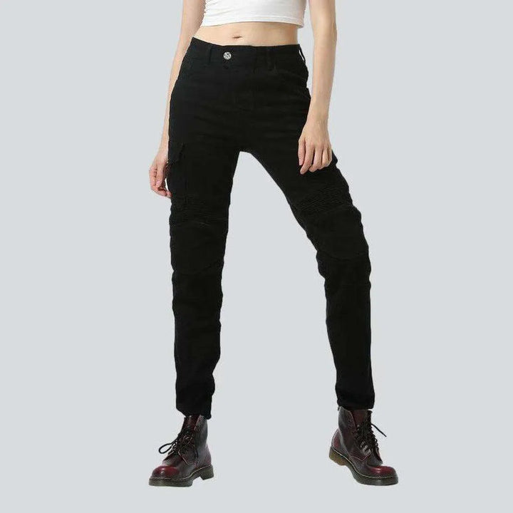 Black kevlar women's biker jeans