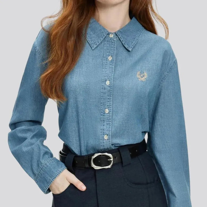 Light logo chambray women's denim shirt