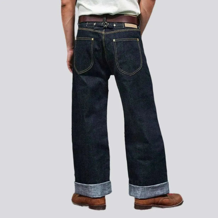 Back cinch self-edge jeans
 for men
