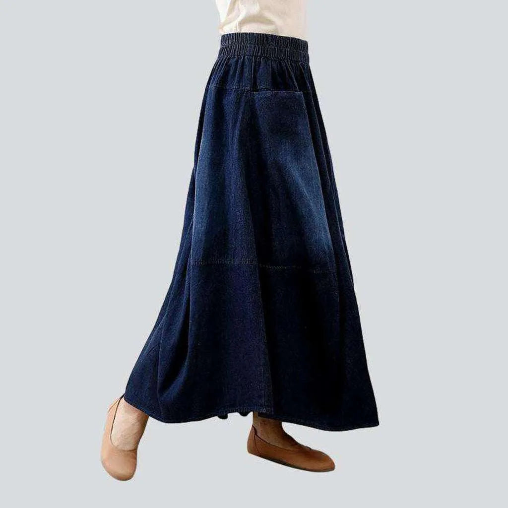 Straight pocket flare denim skirt