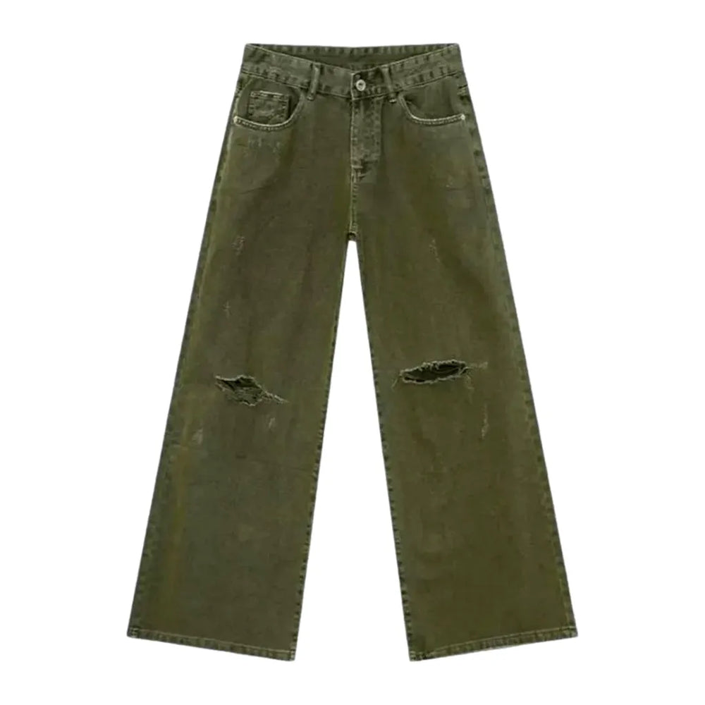 Distressed Color Baggy Men's Jeans - Green