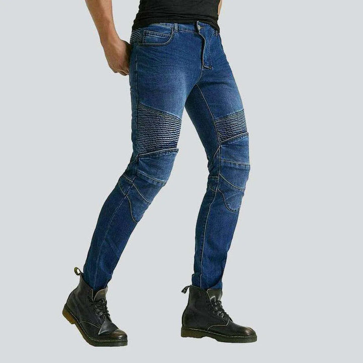 Contrast stitching men's biker jeans