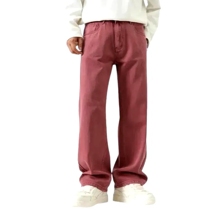 Colored Slouchy Boho Style Men's Denim Pants - Red