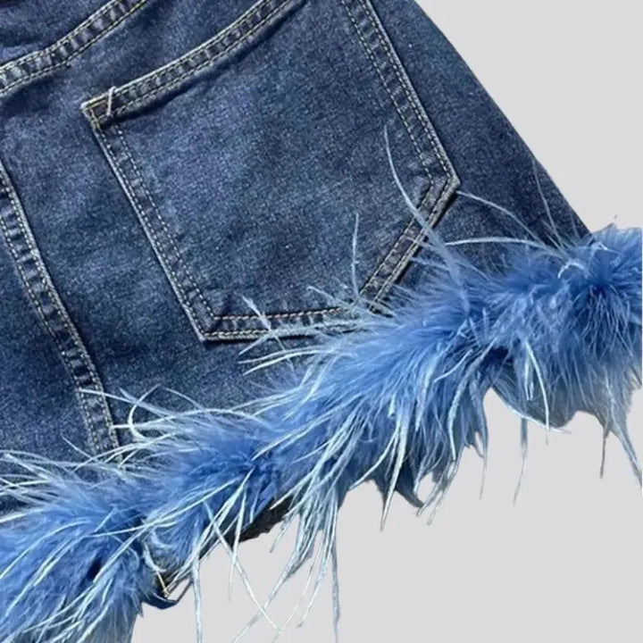 Medium-wash mini women's jean skort