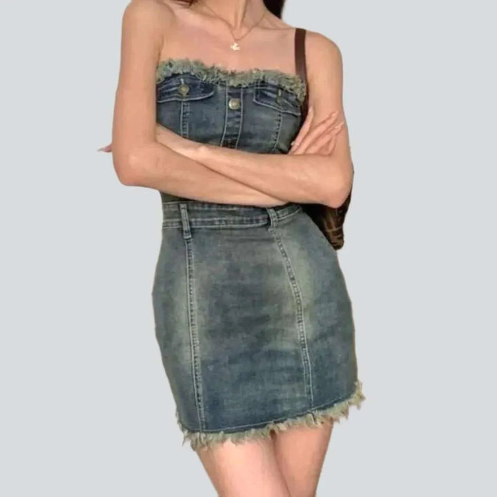Vintage mini strapless denim dress