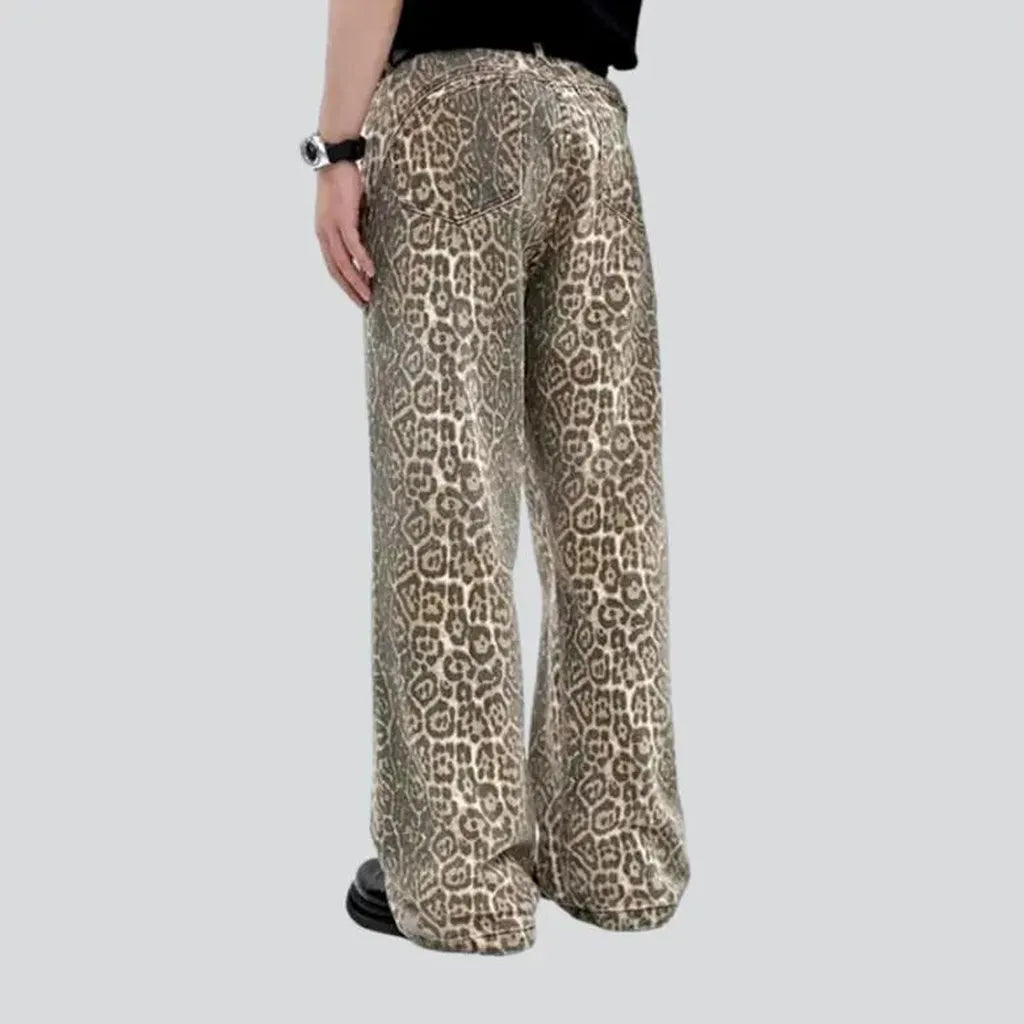 Yellow women's leopard-print jeans