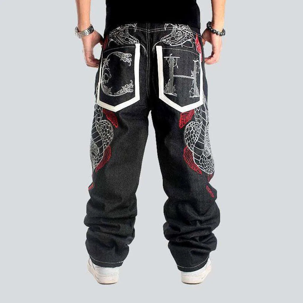 Hip-hop snake embroidery jeans