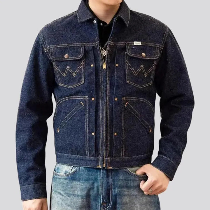 Casual regular dark men's denim jacket