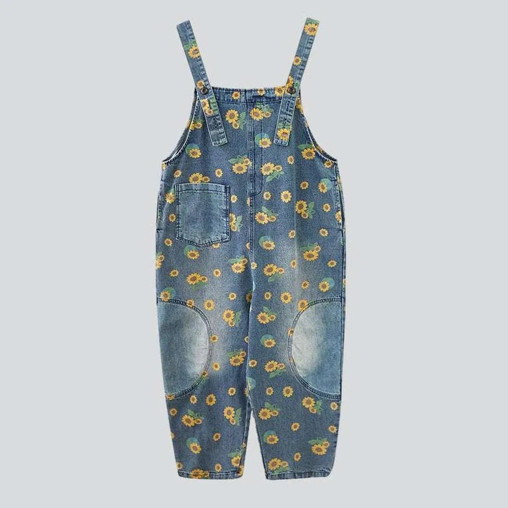 Sunflower painted patched denim overall