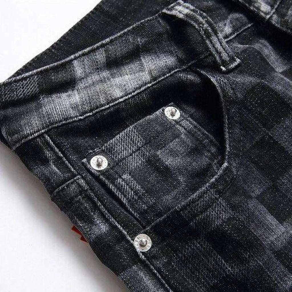 Checkered dark grey men's jeans