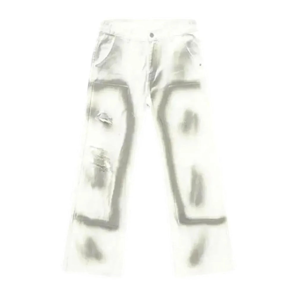 Mid Rise Straight Fit Street Denim for Men - White