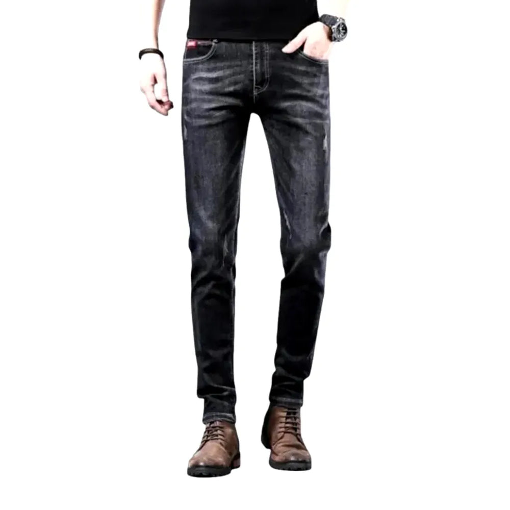 Fitted Mid Rise Elastic Men's Jeans - Black